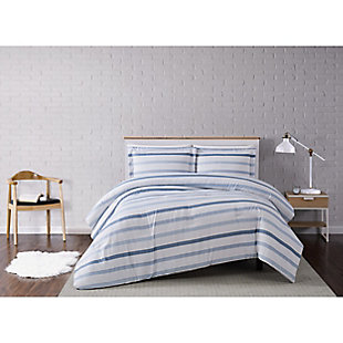 Truly Soft Waffle Stripe 3 Piece Full/Queen Comforter Set, White/Blue, large