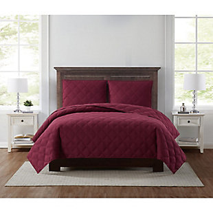 Truly Soft Everyday 3D Puff 3 Piece Full/Queen Quilt Set, Burgundy, rollover