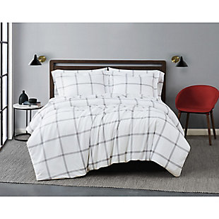 Truly Soft Printed Windowpane 3 Piece Full/Queen Comforter Set, White/Gray, rollover