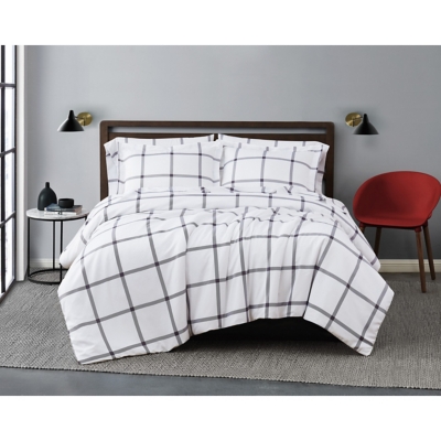 Truly Soft Printed Windowpane 3 Piece King Comforter Set, White/Charcoal, large