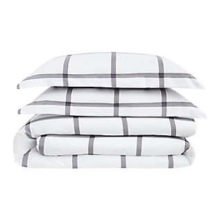 Truly Soft Printed Windowpane 2 Piece Twin XL Duvet Set, White/Charcoal, large