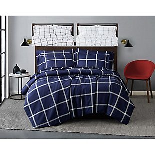 Whether your style is modern farmhouse or modern classic, master the art of simplicity with this duvet set with timeless windowpane design. Made from 100% brushed microfiber polyester with a percale weave for a sense of indulgence, this simply chic duvet set with windowpane pattern is a breath of fresh air when it comes to bedding upgrades. Duvet only; comforter insert not included.Made of 100% microfiber polyester in a percale weave | Imported | Machine washable; must be washed in appropriate size equipment to avoid damage | Includes: one twin/twin xl duvet cover 68x90 inches and one standard sham 20x26 inches with button enclosure; comforter insert must be purchased separately.