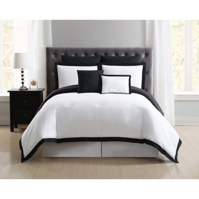 Truly Soft Everyday Hotel Border 7 Piece Full/Queen Comforter Set, White/Black, large