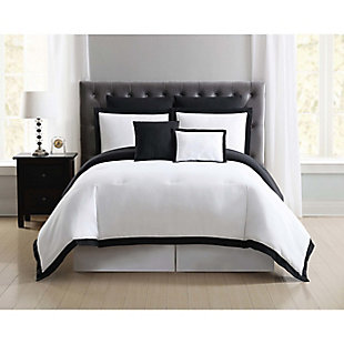 Truly Soft Everyday Hotel Border 7 Piece Full/Queen Comforter Set, White/Black, rollover