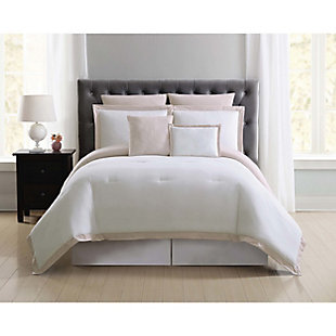 Truly Soft Everyday Hotel Border 7 Piece Full/Queen Comforter Set, White/Blush, rollover