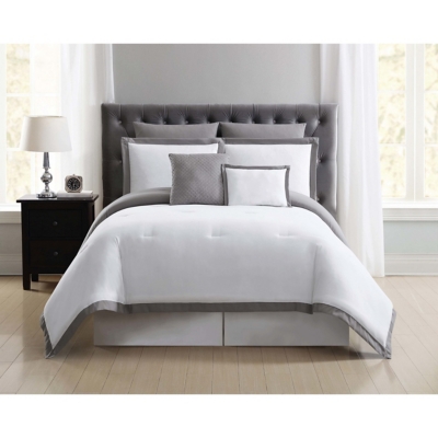 Truly Soft Everyday Hotel Border 7 Piece Full/Queen Comforter Set, White/Gray, large