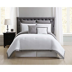 Truly Soft Everyday Hotel Border 7 Piece Full/Queen Comforter Set, White/Gray, rollover