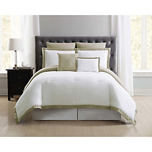 Truly Soft Everyday Hotel Border 7 Piece Full/Queen Comforter Set, White/Khaki, rollover