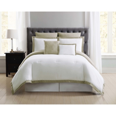 Truly Soft Everyday Hotel Border 7 Piece King Comforter Set, White/Khaki, large