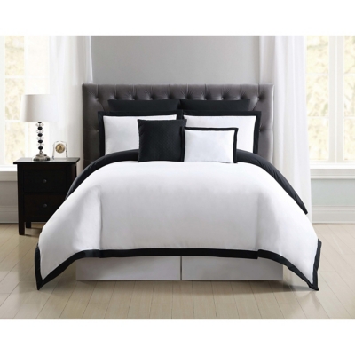 Truly Soft Everyday Hotel Border 7 Piece Full/Queen Duvet Set, White/Black, large