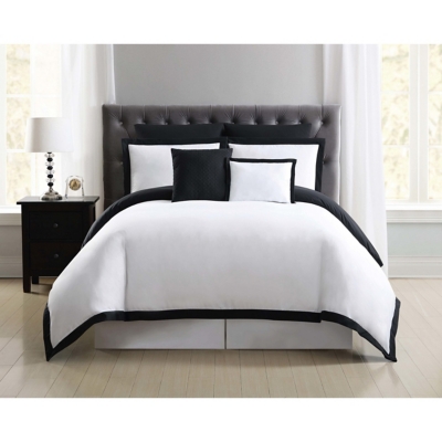 Truly Soft Everyday Hotel Border 7 Piece Full/Queen Duvet Set, White/Black, rollover