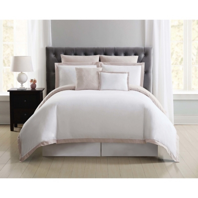 Truly Soft Everyday Hotel Border 7 Piece Full/Queen Duvet Set, White/Blush, large