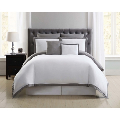 Truly Soft Everyday Hotel Border 7 Piece Full/Queen Duvet Set, White/Gray, large