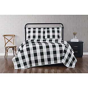 Truly Soft Everyday Buffalo Plaid 3 Piece Full/Queen Quilt Set, White/Black, rollover