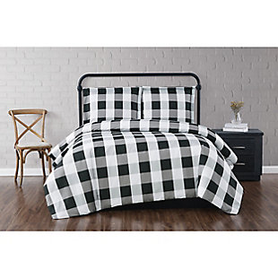 Truly Soft Everyday Buffalo Plaid 2 Piece Twin XL Comforter Set, White/Black, rollover