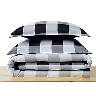 Truly Soft Everyday Buffalo Plaid 3 Piece Full/Queen Duvet Set, White/Black, large