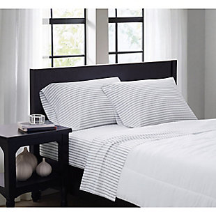 Truly Soft Pinstripe 3 Piece Twin Sheet Set, White/Gray, rollover