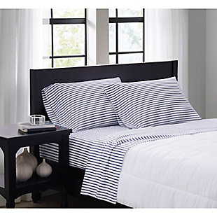 Truly Soft Pinstripe 4 Piece Full Sheet Set, White/Navy, rollover