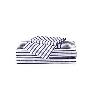 Truly Soft Pinstripe 4 Piece Queen Sheet Set, White/Navy, large