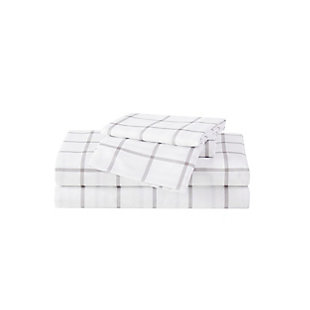 Truly Soft Tattersall 3 Piece Twin XL Sheet Set, White/Gray, large
