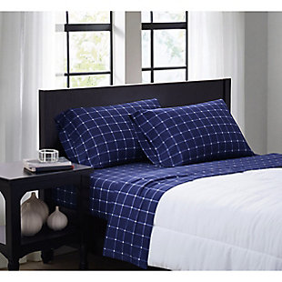 Truly Soft Tattersall 4 Piece Full Sheet Set, Navy/White, rollover