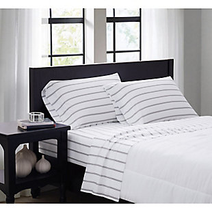Truly Soft Ticking Stripe 4 Piece Full Sheet Set, White/Gray, rollover