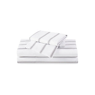 Truly Soft Ticking Stripe 4 Piece Queen Sheet Set, White/Gray, large