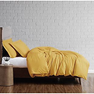 Longing for an instant bedroom refresh? Do yourself a solid by opting for this sumptuously soft solid tone duvet set made of 100% cotton. Crisp, cool and lightweight, like your favorite button-down shirt, this duvet set is made from 100% tight-weave cotton, making it more breathable so you can have a good night’s rest. For hot sleepers, that’s a cool thing. Sure to get softer with every wash, the duvet uses a simple 11" flap to allow for easy insertion and removal of your down or down alternative comforter. Duvet only; comforter insert not included.Made of 100% cotton fabric for a soft, natural feel | Imported | Machine washable; must be washed in appropriate size equipment to avoid damage | Includes: one twin xl duvet cover 68x90 inches with button enclosure and one standard sham 20x26 inches; comforter insert must be purchased separately.