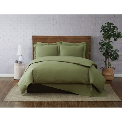 Brooklyn Loom Solid Cotton 3 Piece Full/Queen Duvet Set, Olive Green, large