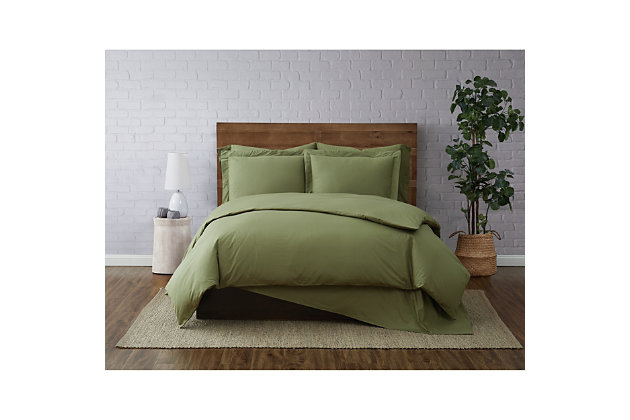 Longing for an instant bedroom refresh? Do yourself a solid by opting for this sumptuously soft solid tone duvet set made of 100% cotton. Crisp, cool and lightweight, like your favorite button-down shirt, this duvet set is made from 100% tight-weave cotton, making it more breathable so you can have a good night’s rest. For hot sleepers, that’s a cool thing. Sure to get softer with every wash, the duvet uses a simple 11" flap to allow for easy insertion and removal of your down or down alternative comforter. Duvet only; comforter insert not included.Face and back is 100% natural cotton fabric for that soft, natural feel. | This item is imported from india. | This item is machine washable, but care should be taken to wash in appropriate size equipment to avoid damage. | Includes: one king duvet cover 104x90 inches with button closure and two king shams 20x36 inches. Comforter insert not included and must be purchased separately. | Made of forged aluminum | Made in italy