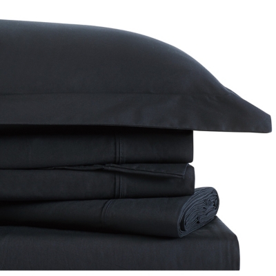 Brooklyn Loom Classic Cotton 3 Piece Twin Sheet Set, Black, large