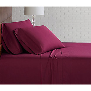 Longing for an instant bedroom refresh? Do yourself a solid by opting for this sumptuously soft solid tone sheet set made of 100% cotton. Crisp, cool and lightweight, like your favorite button-down shirt, this sheet set is made from 100% tight-weave cotton, making it more breathable so you can have a good night’s rest. For hot sleepers, that’s a cool thing. Plus, these sheets get even softer with each wash, making them an easy-breezy choice in relaxed living.Made of 100% cotton fabric for a soft, natural feel | Imported | Machine washable; must be washed in appropriate size equipment to avoid damage | Includes: one fitted sheet 54x75 inches with 13 inch pocket to fit up to a 15 inch deep mattress, one flat sheet 84x96 inches, and two pillowcases 20x32 inches each.