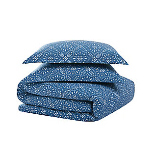 Perfect for a farmhouse fresh aesthetic, this colorful comforter set entices with a diamond print that comes alive in brilliant blue. Solid tone reverse provides cool contrast. How beautifully it sets the scene for everyday luxury. Rest assured, its cotton face fabric is the stuff dreams are made of.100% cotton face; 100% microfiber back; 100% polyester fill | Imported | Machine washable; must be washed in appropriate size equipment to avoid damage | Includes: one twin/twin xl comforter 68x90 inches and one standard sham 20x26 inches.
