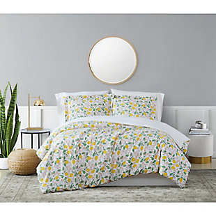 Yearning for an instant bedroom refresh? Liven things up overnight with this brilliantly styled quilt set adorned with pink verbena blossoms and yellow lemons. What a sweet, chic look sure to charm. Solid tone reverse adds an element of interest. Rest assured, its cotton face fabric is the stuff dreams are made of.100% cotton face; 100% microfiber back; 50% cotton/50% polyester fill | Imported | Machine washable; must be washed in appropriate size equipment to avoid damage | Includes: one twin/twin xl quilt 68x90 inches and one standard sham 20x26 inches.