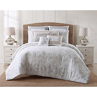 Oceanfront Resort Tropical Plantation Toile 2 Piece Twin XL Comforter Set, White/Gray, rollover