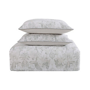Oceanfront Resort Tropical Plantation Toile 3 Piece Full/Queen Comforter Set, White/Gray, large