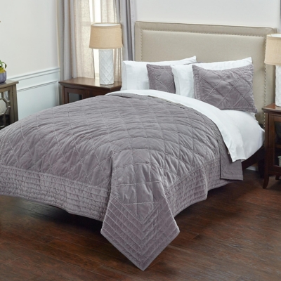 Cotton Collin Queen Quilt, Gray, large