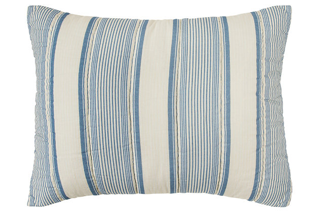 
Align your space in a simply striking way with this chic striped quilt set. Rest assured, its cozy cotton face and soothing neutral hues make for an instance, easy-breezy bedroom refresh.100% cotton face  | Muted stripes | Machine wash cold, gentle cycle, tumble dry low, do not bleach | Imported | Polyester fill | 1 quilt and 1 sham