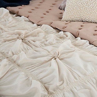 With its draped, dramatic cotton voile face, this dreamy comforter set adds instance romance to your bedroom retreat. Rest assured, it’s machine washable for easy-breezy, everyday luxury.100% cotton voile face  | Rouching | Machine wash cold, gentle cycle, tumble dry low, do not bleach | Imported | Polyester fill | 1 comforter and 1 sham