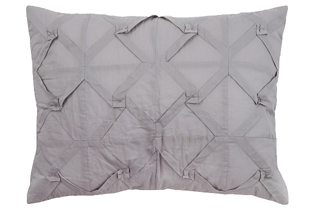 
Diamond life. In the mood for luxury? This designer quilt with cotton face is such an indulgent choice.  Its neutral hue is complemented with a textural diamond design sure to make a high-style statement. What an instant bedroom refresh.100% cotton face  | Hand-guided machine quilting in a diamond pattern; hand-tucked pleating  | Machine wash cold, gentle cycle, tumble dry low, do not bleach | Imported | Polyester fill | Shams not included