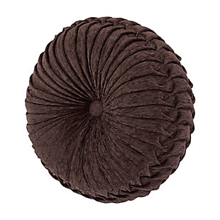 The Mahogany Tufted Round Pillow uses a beautiful chocolate chenille fabric to create a one of a kind accent to this bedding ensemble. This 15" unique round throw pillow is sewn by hand and it finished with a fabric covered button on both sides. Pair it with the Mahogany bedding set by J. Queen New York for a complete look.Elegant accent pillow for your bedding, sofa, or armchair. | Made with design house quality fabric and craftsmanship. | Timeless take on traditional patterns with an updated color palette. | Dry clean | Imported | Polyester