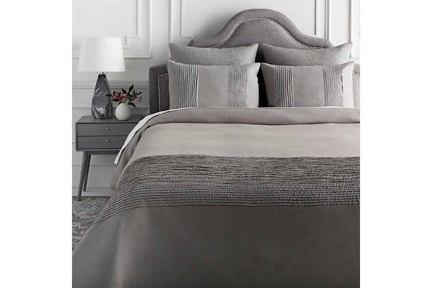 With its beautiful neutral colorway and classic look, this collection is the perfect addition to any bedroom. It's made in India with 100 percent linen, and features a beautiful hand-embroidered, pleated accent with a hint of metallic thread for just the right amount of modern allure. Choose from a range of coordinated bedding to complete the look.100% linen | Knife-edge finish | Imported | Euro sham | Machine wash cold on gentle cycle