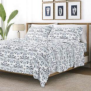 Home Collection Premium Ultra Soft Garden Estate Pattern 4-Piece California King Bed Sheet Set, Navy, rollover