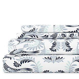 Home Collection Premium Ultra Soft Garden Estate Pattern 4-Piece California King Bed Sheet Set, Navy, large