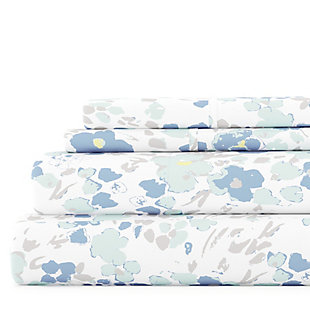 Home Collection Premium Ultra Soft Violets Pattern 4-Piece King Bed Sheet Set, Light Blue, large