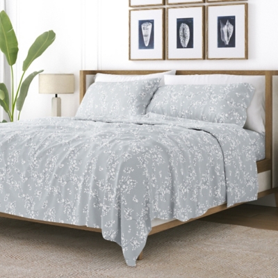 Home Collection Premium Ultra Soft Trellis Vine Pattern 4-Piece California King Bed Sheet Set, Ash Gray, large