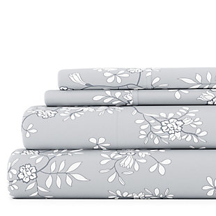 Home Collection Premium Ultra Soft Trellis Vine Pattern 4-Piece California King Bed Sheet Set, Ash Gray, large