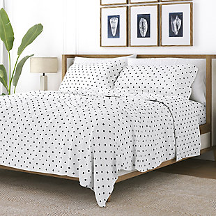 The Dots Pattern Sheet Set by The Home Collection is the most luxurious bedding on the market at the most affordable price. The unparalleled softness and the excellent breathability that keeps you dry and cool throughout the night is sure to impress you. You comfort is of the utmost importance to us. In addition to impeccable comfort, our sheets are wrinkle resistant, twice as strong as cotton, and perfect for all seasons.California king size set includes: 1 fitted sheet: 72" w x 84" l + 14", 1 flat sheet: 108" w x 102" l, 2 king pillowcases: 20" w x 40" l | Double-brushed microfiber for outstanding comfort | Printed dots design for a classic addition to any bedroom decor | 14" deep pocket fitted sheets - accomandates a mattress up to 18" deep | Easy care: machine wash cold, tumble dry low, do not bleach, iron, or use fabric softener. Fade and wrinkle resistant | Imported