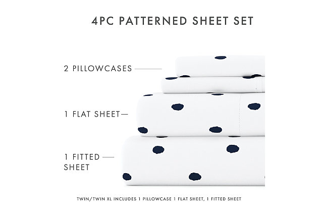 The Dots Pattern Sheet Set by The Home Collection is the most luxurious bedding on the market at the most affordable price. The unparalleled softness and the excellent breathability that keeps you dry and cool throughout the night is sure to impress you. You comfort is of the utmost importance to us. In addition to impeccable comfort, our sheets are wrinkle resistant, twice as strong as cotton, and perfect for all seasons.Twin size set includes: 1 fitted sheet: 39" w x 75" l +14" , 1 flat sheet: 66" w x 96" l , 1 standard pillowcase: 20" w x 30" l | Double-brushed microfiber for outstanding comfort | Printed dots design for a classic addition to any bedroom decor | 14" deep pocket fitted sheets - accomandates a mattress up to 18" deep | Easy care: machine wash cold, tumble dry low, do not bleach, iron, or use fabric softener. Fade and wrinkle resistant | Imported