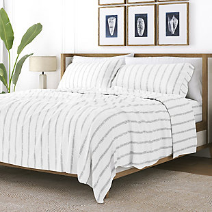 The Distressed Line Pattern Sheet Set by The Home Collection is the most luxurious bedding on the market at the most affordable price. The unparalleled softness and the excellent breathability that keeps you dry and cool throughout the night is sure to impress you. You comfort is of the utmost importance to us. In addition to impeccable comfort, our sheets are wrinkle resistant, twice as strong as cotton, and perfect for all seasons.Twin size set includes: 1 fitted sheet: 39" w x 75" l +14" , 1 flat sheet: 66" w x 96" l , 1 standard pillowcase: 20" w x 30" l | Double-brushed microfiber for outstanding comfort | Printed distressed line design for a classic addition to any bedroom decor | 14" deep pocket fitted sheets - accomandates a mattress up to 18" deep | Easy care: machine wash cold, tumble dry low, do not bleach, iron, or use fabric softener. Fade and wrinkle resistant | Imported